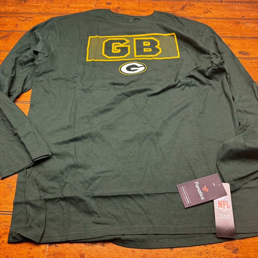 Fanatics Green Bay Packers NFL Long Sleeve T-Shirt Mens 2XL‎ Green GB Logo NEW